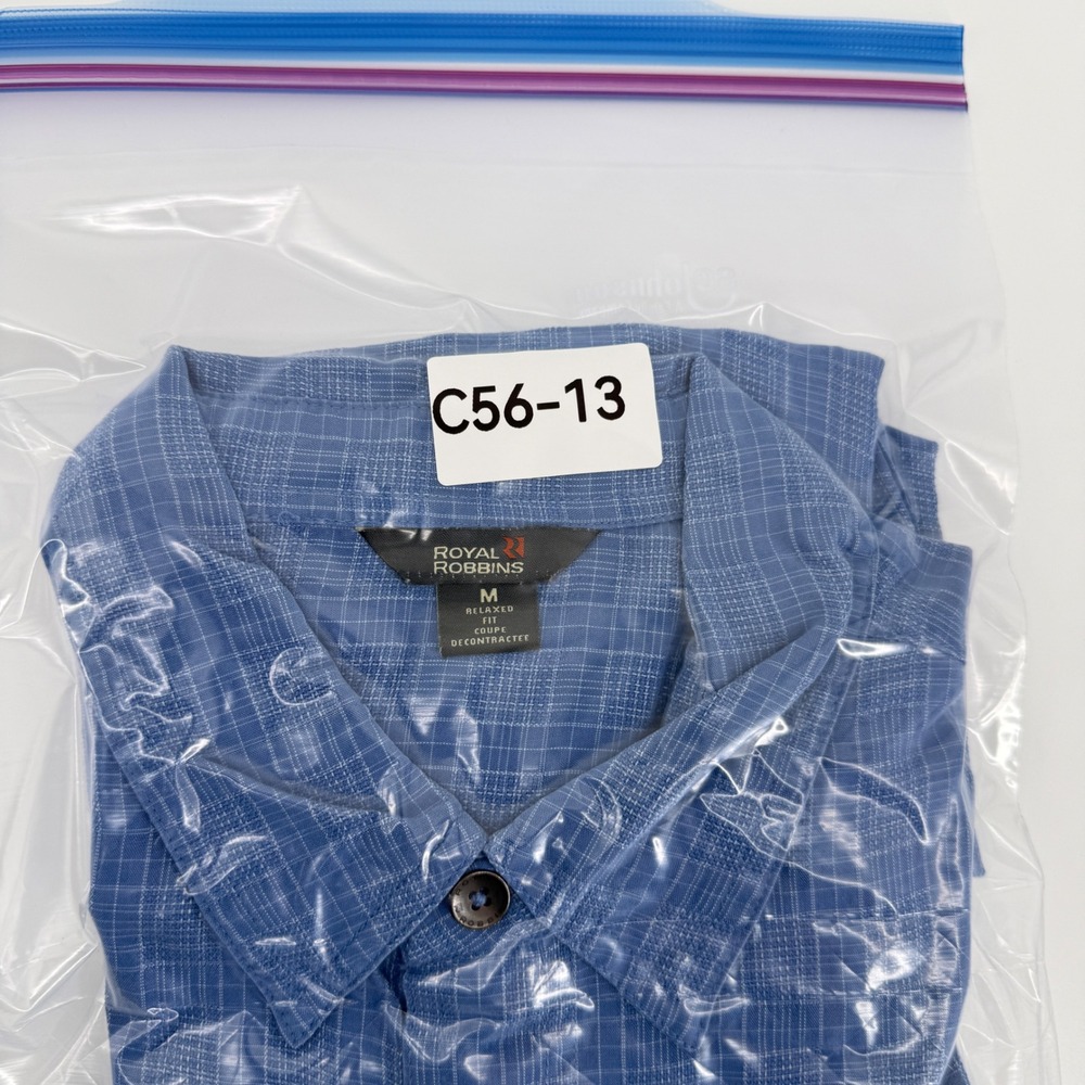 Royal Robbins Mens Blue Grid Textured Short Sleeve Button Down Shirt M Relaxed - Picture 12 of 12
